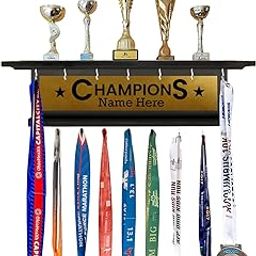 Sanvox Engineered Wood Medal Holder – Wall Mounted Display Shelf | Showcase Your Achievements | Champion's Custon Name | Black Finish-image-10