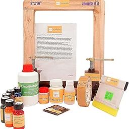 sumikrafts Screen Printing kit for Beginners: 6 Assorted Pigment Dyes+Double Hinge Table Clamps+ Screen Printing Wooden Frame Small 8"x10" pre-Stretched mesh no 16(Option 5)-16