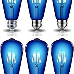 Vintage Edison LED Filament Decorative Bulb (4 Watt) E26/E27 Screw Holder Base, Clear Glass, BLUE LIGHT (PACK OF 6)-image-1