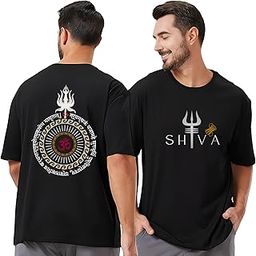 Shiva Om Oversize T-Shirt, Black Cotton, Spiritual Design with Sanskrit Text and Trishul, Front and Back Print-image-26