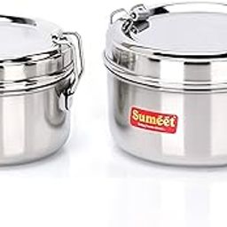 Sumeet Stainless Steel Meal Pack Lunch Box/Tiffin for Kids/School with Steel Separator Plate and Locking Clip, Set of 2Pc, 250ML & 300ML, 9.5cm & 11.5cm Dia, Silver-17