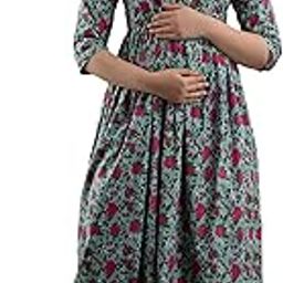 Women's Pure Cotton A-Line Printed Maxi Maternity Gown Dress | Feeding/Maternity Gown Kurti for Women-image-20