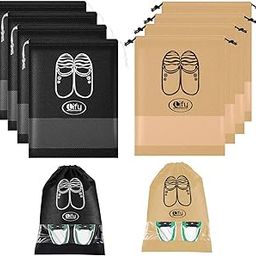 Portable Travel Shoe Bags Shoe Organizer Space Saving Storage Bags- 10 Piece Pack (Black 5 Pcs + Beige 5 Pcs, 16 X 12'' Inches)-picture-5