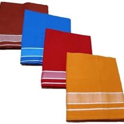 Men Handloom cool cotton plain colour Lungi/Dhoti/Mundu/Veshti/Kaili/Panchalu,free size and rich colour lungi for men. (Combo Pack of 4) Kavi || Blue || Red || Yellow Color Dhoties for Men Cotton-picture-48