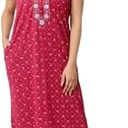 Women's Hosiery Cotton Nighty| Half Sleeves | Night Wear | Maxi for Women | Size-XXL, Round Shaped Neck (Article-SK-025N) Maroon-image-4