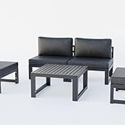 Design HUB 5-Piece Metal Outdoor Patio Chairs and Coffee Table Sofa Set Black-image-91