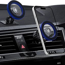Spigen Magnetic Air Vent Car Mobile Holder [Super Strong Magnet] [MagSafe Ring Included][Extra Mini Dashboard Mount] for iPhone 16/15/14/13/12, Samsung Galaxy Series and More - Blue-30