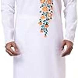 Men's White Cotton Kurta with Vibrant Floral Embroidery - Traditional Indian Wear, Full Sleeves, Elegant & Comfortable-image-19