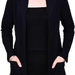 Plush Women's Cotton Waterfall Front Open Regular Mid Length Shurgs | Girls/Ladies Shrug with Front Pockets (M-BL) Black-picture-51