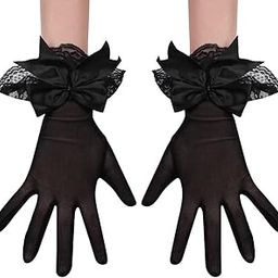 Vintage Style Short Lace Gloves for Women Black Gloves for Girls, Lady Banquet Bow Lace Elegant Wrist Ruffle Bridal Wedding Gloves for Wedding Dinner Party Costume Favors-image-94