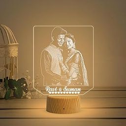 Gift Me Bazar Personalized Photo Frame Led Night Lamp | Anniversary Gift for Wife & Husband Photo Engraved Lamp Gift for Birthday, Anniversary, Wedding Warm White Light (Couple Photo with Name)-18