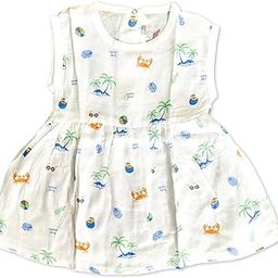 Bouncy Bee Muslin Cotton Frock for Infant Baby Girl Sleeveless Vest |Soft & Comfortable White Printed Frock| Knee-Length Frock-image-35