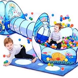 Kidsmate 3-in-1 Ball Pool Tunnel for Kids 1-5 Years | Foldable Pop-Up Tent with Crawling Tunnel, Ball Pit & Playhouse | Indoor/Outdoor Activity Toy for Boys & Girls | Balls Not Included – Blue-13
