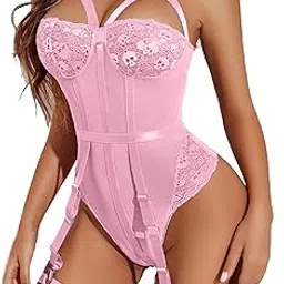 ssoshhub Women Lingerie Set Lace Teddy Strap Babydoll Bodysuit Bikini with Garter Belt One Piece Lingerie Naughty Strappy Lingerie-picture-8
