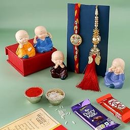 CraftVatika Rakhi Gift for Brother and Bhabhi with Gift Chocolate Hamper - Red Floral Lumba Rakhi for Bhabhi with Miniature Gift-image-45