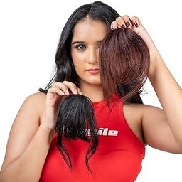 Capilus Women's Front Head Indian Natural Hair Extension - Clip On Clip Hair Bang Fringe Hair Piece Thin Extension for Women and Girls (Natural Brown)-image-73