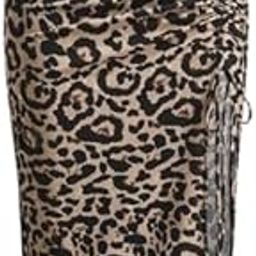 Women's Leopard Print Pencil Skirt, High Waist, Side Slit, Brown and Black-image-82