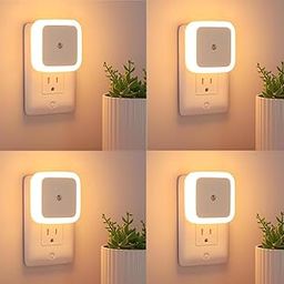 PANCA Set of 4 Auto Sensor LED Light for Bedroom, Hallway, Stairs, Kitchen & Bathroom| 0.5W Energy Saving Night Lamp with Plug| Dim Light Day/Night Side Table Lamp Auto On/Off LED Light(Warm White)-16