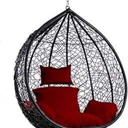 Hanging Swing Chair Without Stand Include Soft Fluffy Cushion - Hammock Chair, Egg Swing Chair for Balcony, Bedroom, Garden, Outdoor, Indoor, Terrace (Black with Maroon Cushion)-image-16
