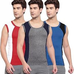 Men's Cotton Solid Multicolored Square Neck Sleeveless Gym Vest - Pack of 3 (#1051)-picture-36