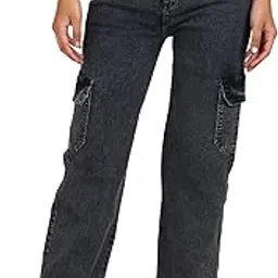 glossia Fashion Straight Fit Cargo Jeans for Women High Waist Full Length Boyfriend Stretchable Denim Pants -WJ-1206-picture-38