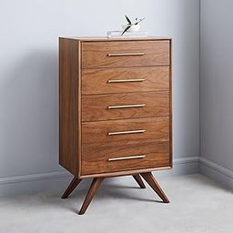 TGF Furniture Store Mid-Century Modern 5-Drawer Chest – Walnut Wood Finish Dresser with Metal Handles and Angled Legs – Tall Storage Cabinet for Bedroom or Living Room-image-81