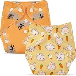 Bumpers Premium & Ultra Soft Organic Cotton Diaper|Extra Absorbant, Reusable, Waterproof & Adjustable Cloth Diaper for Babies/Kids (Combo, Free Size, Beige+Yellow)-picture-14