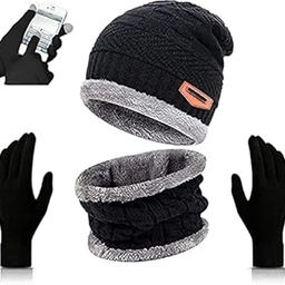 Snow Proof Inside Fur Wool Unisex Beanie Cap with Neck Warmer Set & Touch Screen Hand Gloves Knit Hat Thick Fleece Lined Winter Hat for Men & Women(Winter Neck Set-07)-image-41