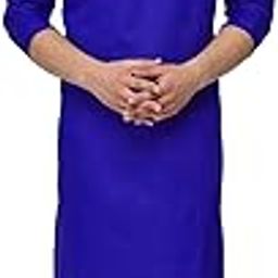 WELTPOCKET ¢ Men's Cotton Knee-Long Full Sleeve Solid Straight Kurta Pyjama Set (Medium, Blue)-image-7