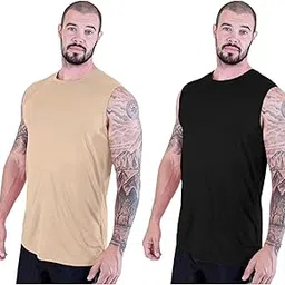 notwild Men's Cotton Cut Sleeve T-Shirt - Combo Pack of 2 (Bio Wash, Sleeveless, Summer Wear, Gym, Yoga, Running, Multicolors)-picture-10