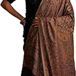 Women Faux Pashmina Shawl, Ethnic Weave Design, Black-image-46