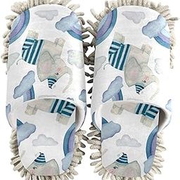 BOENLE Rainbow Elephant Clouds Mop Slippers for Floor Cleaning Dust Duster House Kitchen Mop Shoes for Women Men-L-image-38