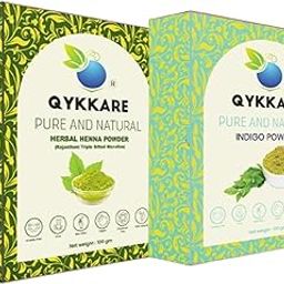 Qykkare Indigo and Herbal Henna Powder for Black Hair (Pack of 2) 100gm x 2 = 200 gm-image-0