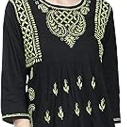 Hand Embroidered Lucknowi Chikankari Cotton A-Line Short Top Tunic for Women SCL9037-image-5