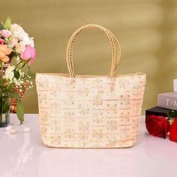 Heart Home Hand Purse | Traditional Hand Purse | Silk Wallet Hand Bag | Shagun Hand Purse | Gifts Hand Bag | Golden Handle Tote Hand Bag | Embroidery-Hand Purse | Medium | Golden-image-67