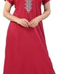 Midi A-Line Women Embroidered Maxi Pure Cotton Nightdress-65
