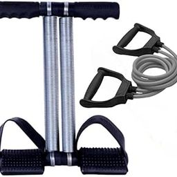 Vuvail Double Spring Tummy Trimmer Black| Resistance Band| Combo Set| Full-Body Home Gym Workout For Men And Women| Core Exercise And Stretching Fitness Tools| Abdominal| Chest| Abs| Legs|Strength| Flexibility| Weight Loss|Toning and Power Tube Kit-18