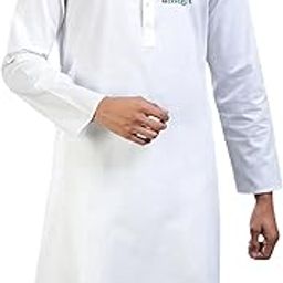 Men's White Cotton Kurta with Mosque Print, Traditional Islamic Wear-image-60