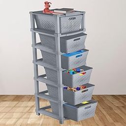 HOMIFLY 6-Tier Plastic Storage Cabinet Organizer/Modular Plastic Drawer System for Home/Office/Hospital/Parlor/School/Doctors and Kids' Rooms/Modular Kitchen & Toy Organizer-19 Ltr (GREY)-image-79