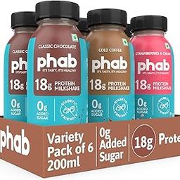 Phab Assorted Protein Milkshakes with 18g Protein & No Added Sugar | Gluten-Free & Gut-Friendly, Trans Fat Free | Rich Source of Fibre & Pre-biotics | Healthy & Delicious Protein Shake (200ml, Pack of 6)-30