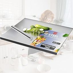 Porslin by Philips 304 Stainless Steel Chopping Board with Lip | 41x29 cm Large Cutting Board | Rust-Proof, Dishwasher Safe | Free Rolling Pin | Heavy Duty for Meat, Vegetables, Pastry | Durable-picture-28