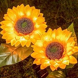 Sunflower Shape Automatic Charging Realistic Sunflower Solar LED Garden Decor Light With Stake For Outdoor Yard Pathway Outside Patio Lawn Waterproof Solar Powered-Auto On/Off (Set of-2)-96
