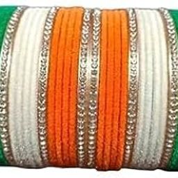 Beautiful Tiranga Colour Chudiya Tricolor Indian Flag Velvet Metal Bangle Chudi Set Independence Republic Day for Women (Pack of 36)-image-18