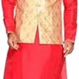 Men's Silk Blend Kurta Pyjama Set with Bundi Jacket Waistcoat Set-image-117