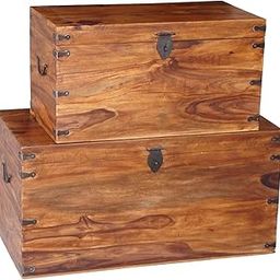 THE KASHTH Mango Wood Long Trunk (Set of 2) | Wooden Trunk Box for Storage Large | Large Wooden Box-image-41