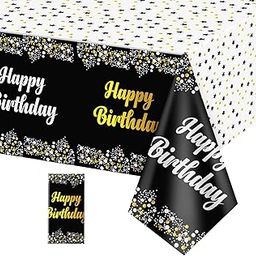 Amfin 54 x 72 Inch Happy Birthday Printed Metallic Foil Disposable Table Cover, Tablecloth for Party, Birthday Decoration. Waterproof, Shiny Finish - Black [Pack of 1]-12