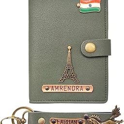 Personalized Pu Leather Passport & Key Chain Wallet Combo For Men/Combo Set Of Passport & Key Chain With Name/Rakhi Gift Hamper (Grey,Black, Brown, Tan Brown, Military Green, Blue)-image-1