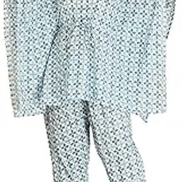 Blue Floral Printed Maternity Kaftan Top with Pants-22