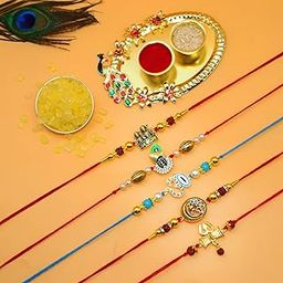 JAIPUR ACE Rakhi Combo Set of 5 Rakhi s with Kumkum Roli,Greeting Card, Designer Holder/Puja Thali with 2 Bowls Katori for Pooja Tilak for Bro/Brother/Bhaiya/Bhai/Rakshabandhan.-image-58