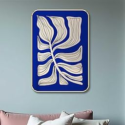 Livin'luxe Modern Botanical Wall Art – Abstract Beige Leaf Illustration on Royal Blue Background for Living Room, Office, or Bedroom Decor (18 Inch x 24 Inch) ETNF01-164-image-23